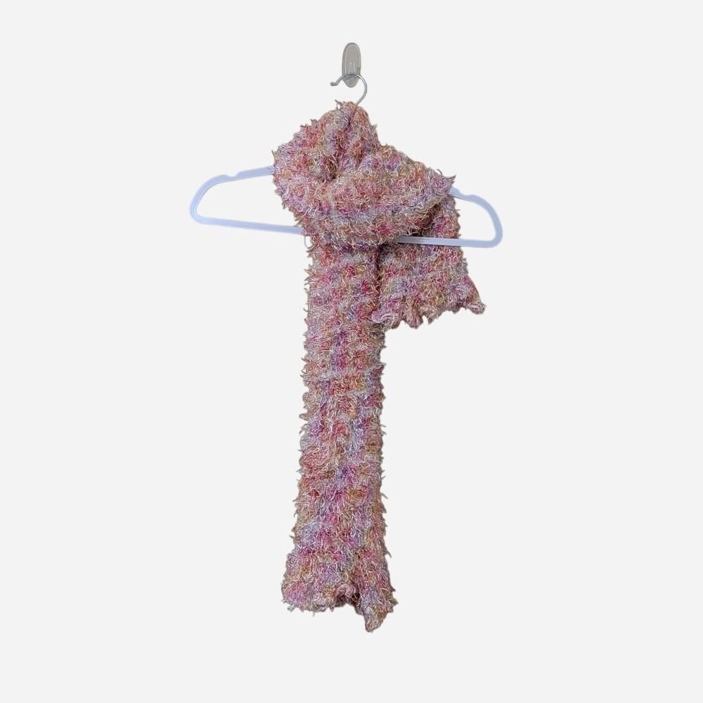 Whimsygoth Pink Fuzzy Knit Scarf 2000s Textured Eyelash Yarn Scarf